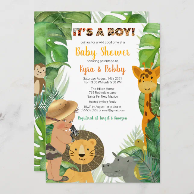 Jungle Safari Animals Boy Baby Shower Invitation | Zazzle