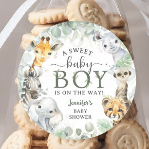 Jungle Safari Animals Boy Baby Shower Tropical Classic Round Sticker