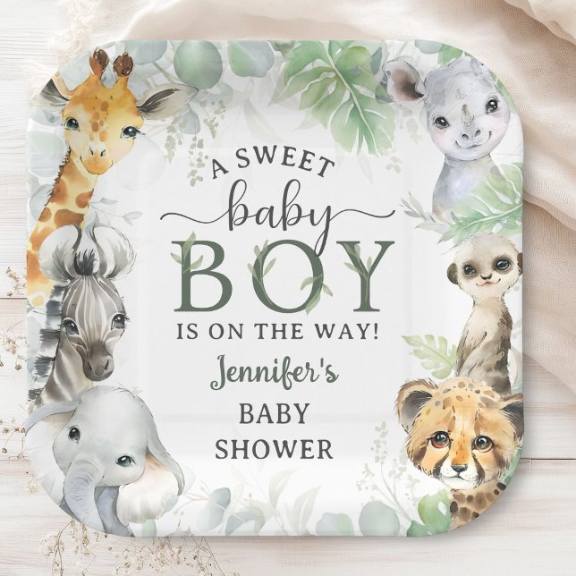 Jungle Safari Animals Boy Baby Shower Tropical Paper Plates (Creator Uploaded)