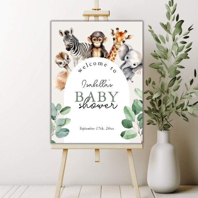 Jungle Safari Animals Boy Baby Shower Welcome Sign (jungle safari welcome sign)