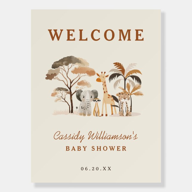 Jungle Safari Animals Boy Baby Shower Welcome Sign (Front)