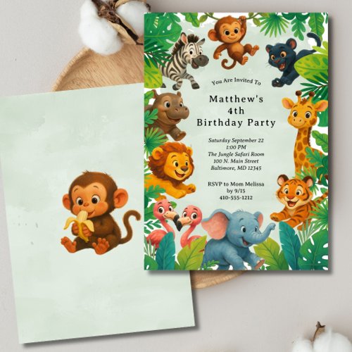Jungle Safari Animals Boys Kids Toddler Birthday Invitation