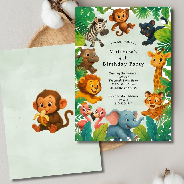 Jungle Safari Animals Boys Kids Toddler Birthday  Invitation (Jungle Safari Animals Boys Birthday invitation. Printed or Digital Download)
