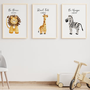Jungle Safari Animals Custom Text Name Nursery Wall Art Sets