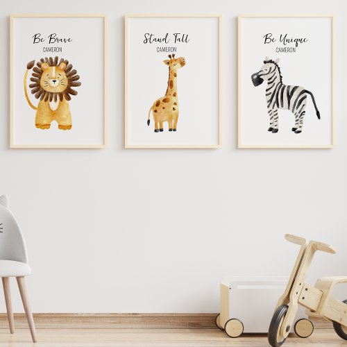 Jungle Safari Animals Custom Text Name Nursery Wall Art Sets