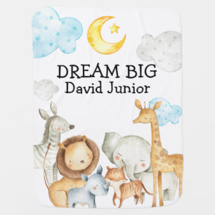 Jungle Safari Animals Cute Baby Name Nursery Blanket