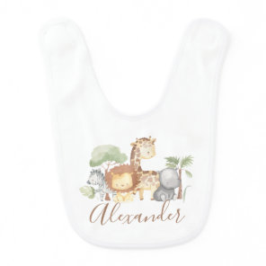 Jungle Safari Animals Cute Personalized Baby Bib