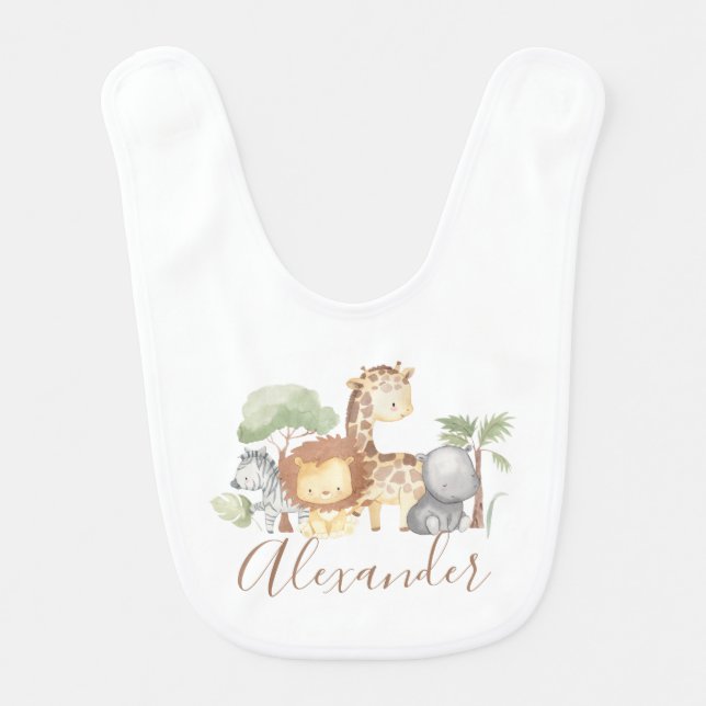 Jungle Safari Animals Cute Personalized Baby Bib (Front)