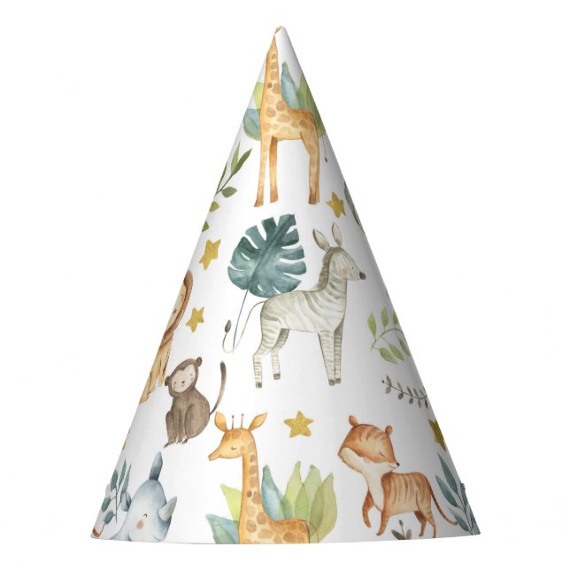 Jungle safari animals cute toddler birthday party party hat (Front)