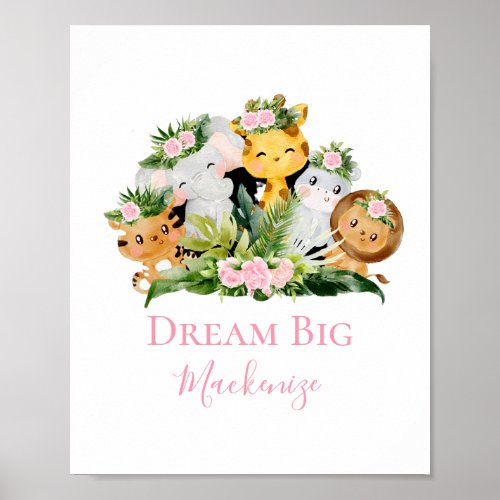 Jungle Safari Animals Dream Big Nursery Poster