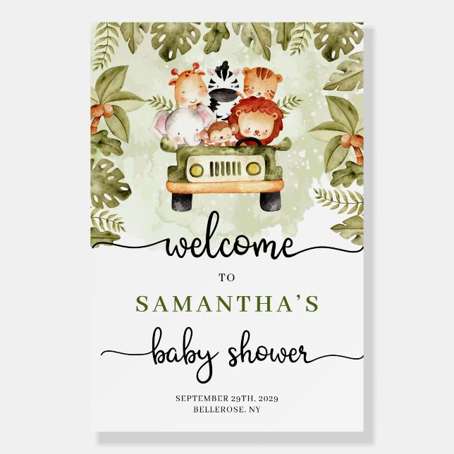 Jungle safari animals driving baby shower welcome  foam board (Front)