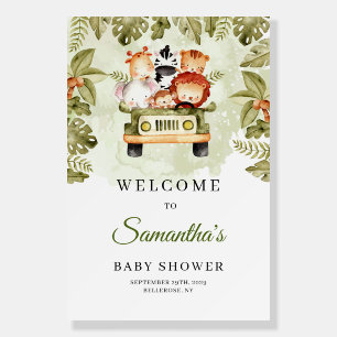 Jungle safari animals driving baby shower welcome foam board