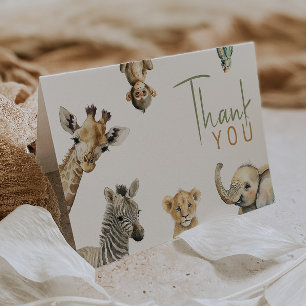 Jungle Safari Animals Folded Birthday Letterpress Thank You Card