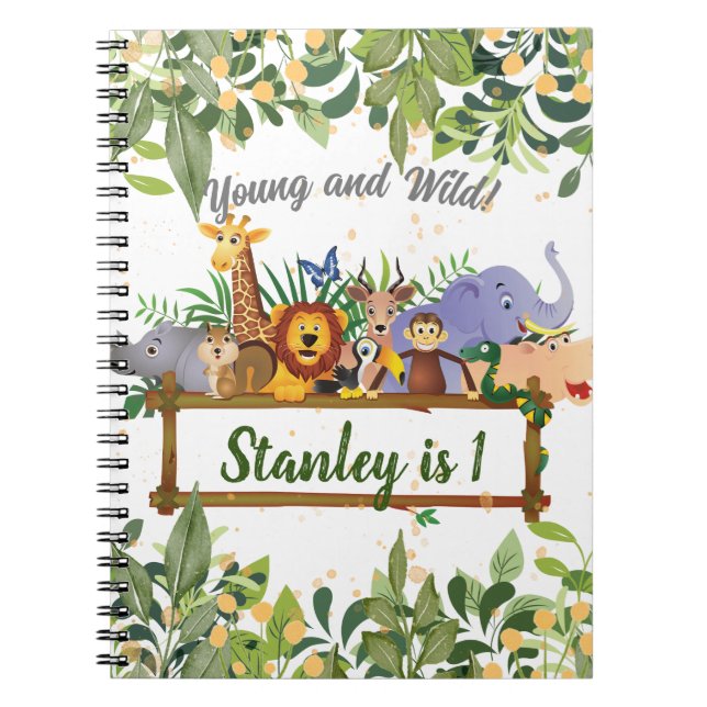 Jungle Safari Animals Forest Custom Birthday Notebook (Front)
