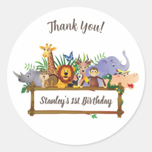 Jungle Safari Animals Forest Thank You Birthday Classic Round Sticker