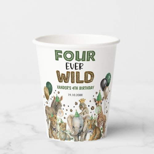 Jungle Safari Animals Four Ever Wild 4th  Birthday Paper Cups