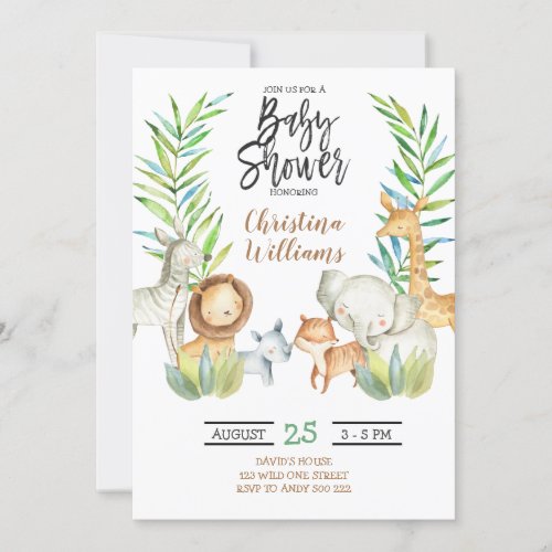 Jungle Safari Animals Gender Neutral Baby Shower Invitation