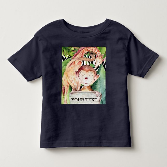 Jungle Safari Animals Giraffe Monkey Personalized Toddler T-shirt (Front)