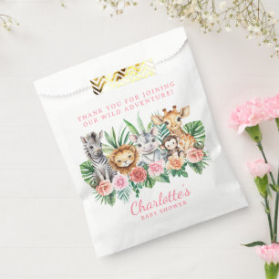 Jungle Safari Animals Girl Baby Shower Favor Bag 