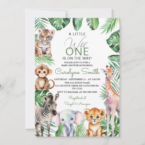 Jungle Safari Animals Greenery Baby Shower Invitation