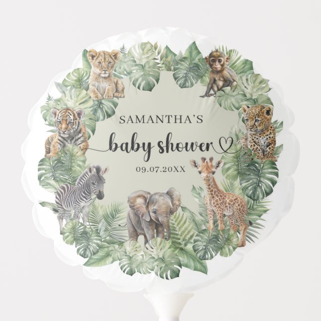 Jungle Safari Animals Greenery Boy Baby Shower  Balloon (Front)