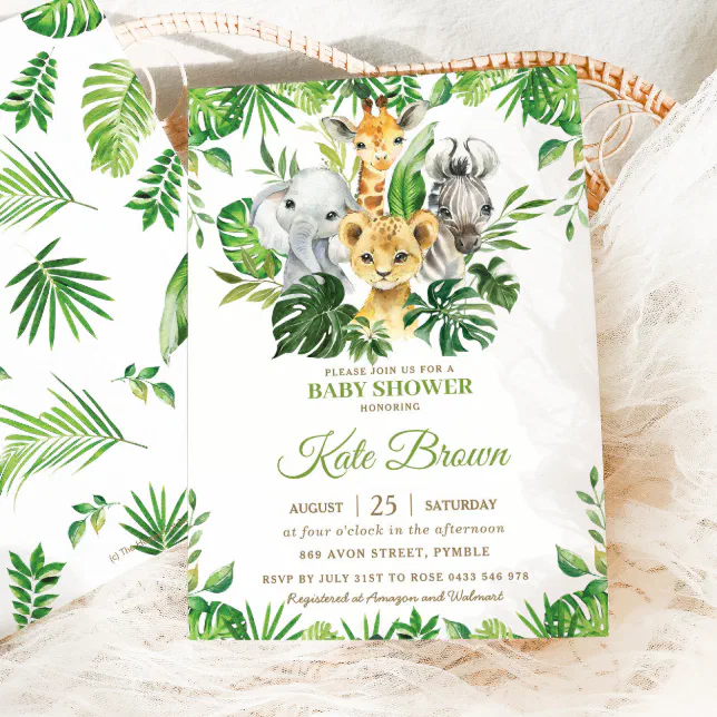 Jungle Safari Animals Greenery Boy Baby Shower In Invitation | Zazzle