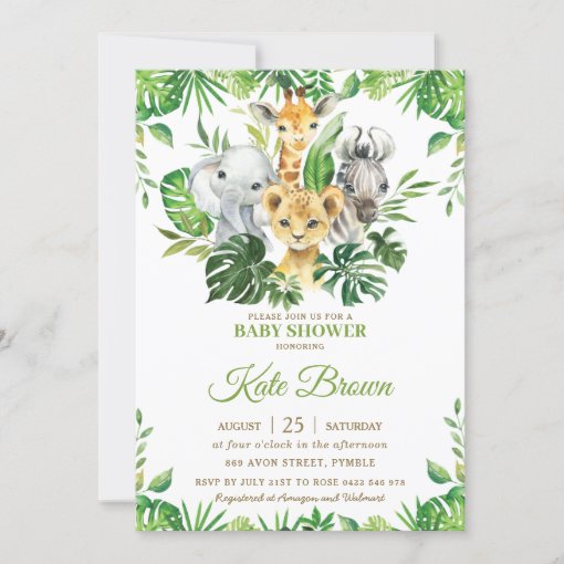 Jungle Safari Animals Greenery Boy Baby Shower In Invitation | Zazzle