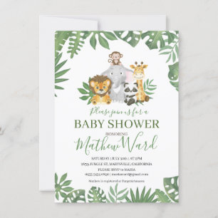 Jungle Safari Animals Greenery Boy Baby Shower Invitation