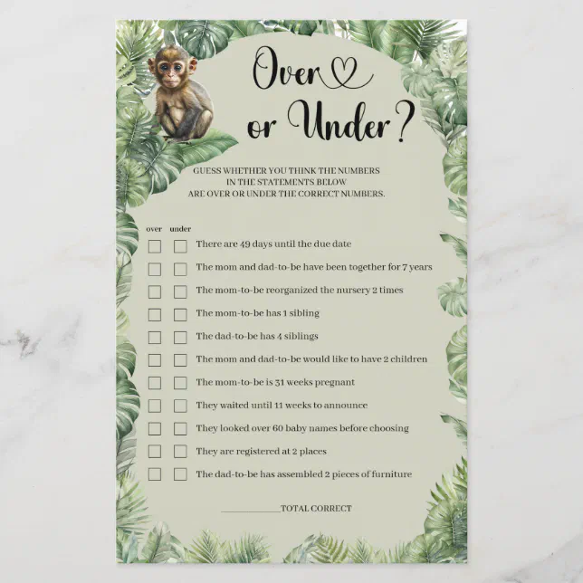 Jungle Safari Animals Greenery Over or Under game | Zazzle