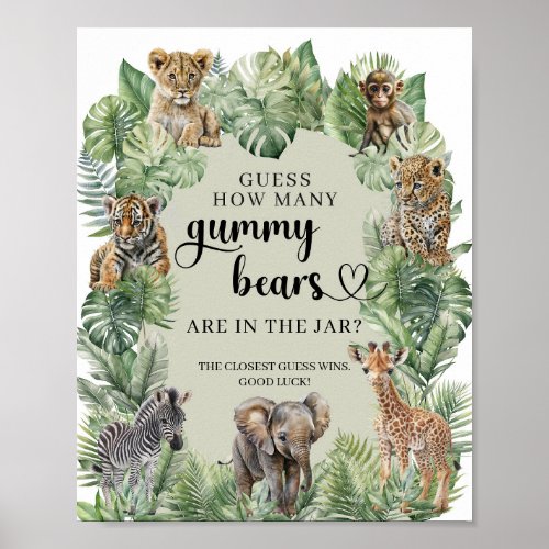 Jungle Safari Animals Guess How Many Gummy Bears Poster