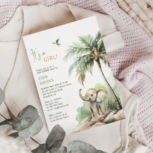 Jungle Safari Animals Its A Girl! Baby Shower In Invitation