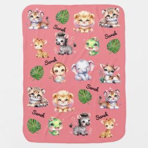 Jungle Safari Animals Kawaii Baby Pink Girl's Blanket
