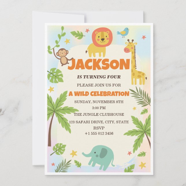 Jungle Safari Animals Kids Birthday Invitation (Front)