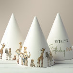 Jungle Safari Animals Kids Birthday Party Hat<br><div class="desc">Celebrate your little one's special day with our jungle safari animals kids birthday party hat, perfect for a cute and whimsical occasion! It features a modern safari animal theme with adorable jungle creatures like a monkey, elephant, giraffe, lion, and zebra. Its simple, natural boho-inspired watercolor scene is ideal for celebrating...</div>
