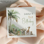 Jungle Safari Animals Kids Birthday Party Napkins<br><div class="desc">Celebrate your little one's special day with our jungle safari animals kids birthday party napkins, perfect for a cute and whimsical occasion! It features a modern safari animal theme with adorable jungle creatures like a monkey, elephant, giraffe, lion, and zebra. With its simple, natural, boho-inspired watercolor landscape, this sweet scene...</div>