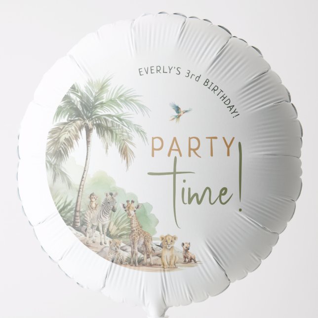 Jungle Safari Animals Kids Birthday Party Time Balloon (Front)