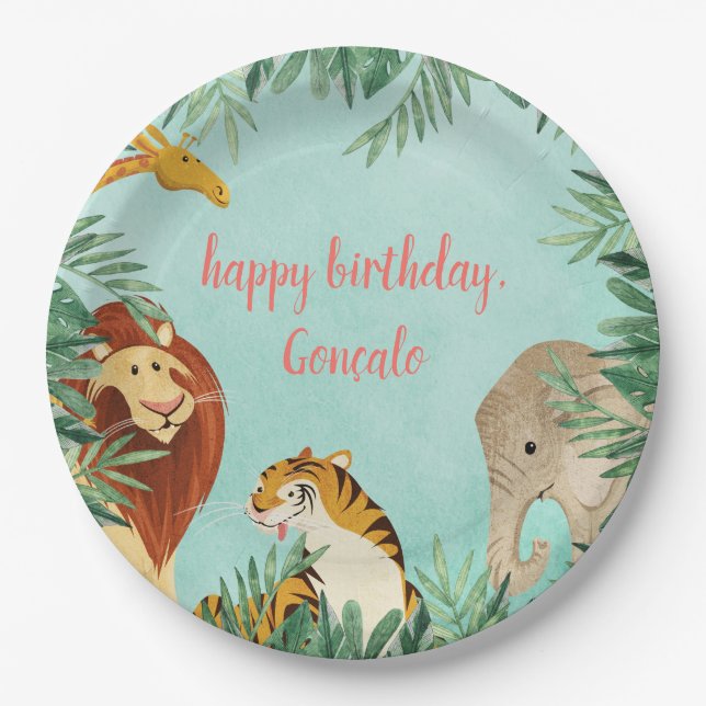 Jungle Safari Animals Kids Birthday Party Toddler Paper Plates (Front)