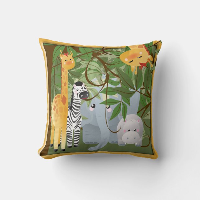 Jungle Safari Animals Kids Room Pillow (Front)