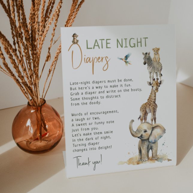 Jungle Safari Animals Late Night Diapers Pedestal Sign (Creator Uploaded)