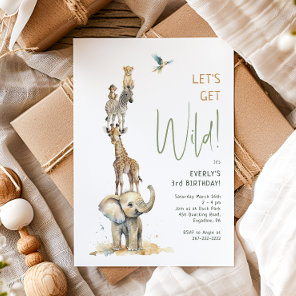 Jungle Safari Animals "Let's Get Wild" Birthday Invitation