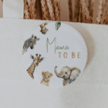 Jungle Safari Animals Mama To Be Baby Shower Button<br><div class="desc">Introducing our jungle safari animals mama to be baby shower button – perfect for a cute, whimsical, gender-neutral celebration! It features a modern safari animal theme with adorable jungle creatures like a monkey, elephant, giraffe, lion, and zebra. With its simple natural boho-inspired watercolor landscape, this sweet scene is ideal for...</div>