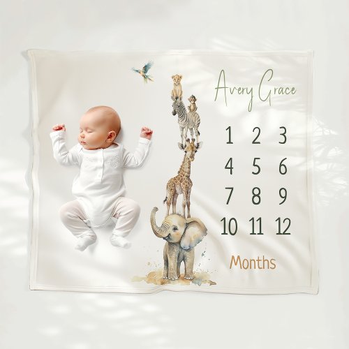 Jungle Safari Animals Milestone Baby Blanket