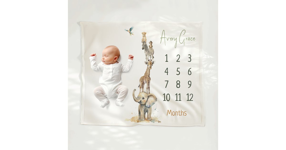 Jungle Safari Animals Milestone Baby Blanket | Zazzle