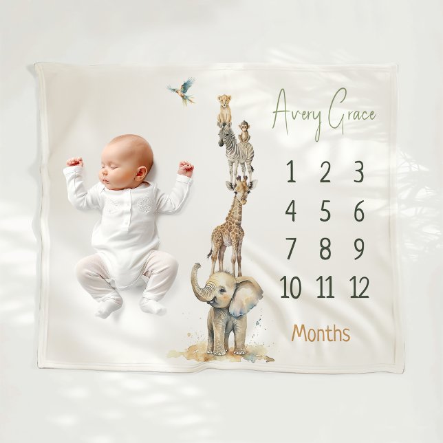 Jungle Safari Animals Milestone Baby Blanket (Creator Uploaded)
