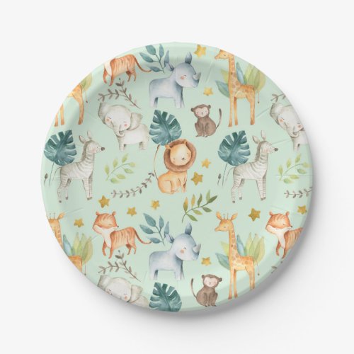 Jungle safari animals mint toddler birthday party paper plates