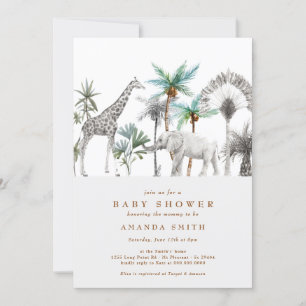 Jungle Safari Animals Modern Baby Boy Shower Invitation