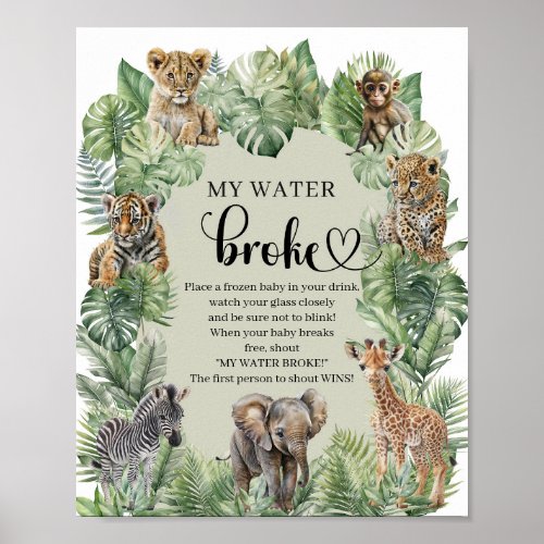 Jungle Safari Animals My Water Broke game sign