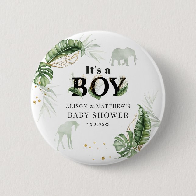 Jungle Safari Animals Nature Theme Boy Baby Shower Button (Front)