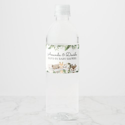 Jungle Safari Animals Neutral Drive By Baby Shower Water Bottle Label