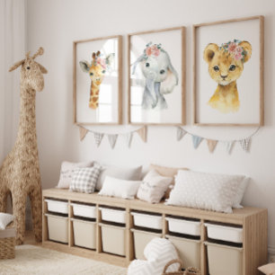 Jungle Safari Animals Nursery Posters Watercolor Wall Art Sets